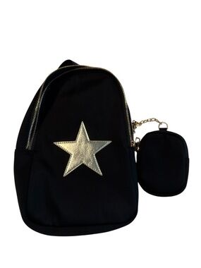 Vintage Havana Black Crossbody Backpack with Gold Star Accent